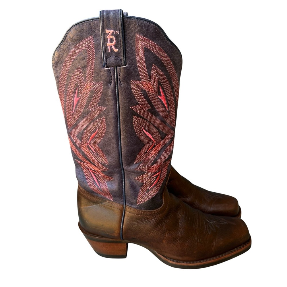 Tony Lama 3R Rosston Women's Size 9B Buckaroo Western Boots Blue Pink Square Toe